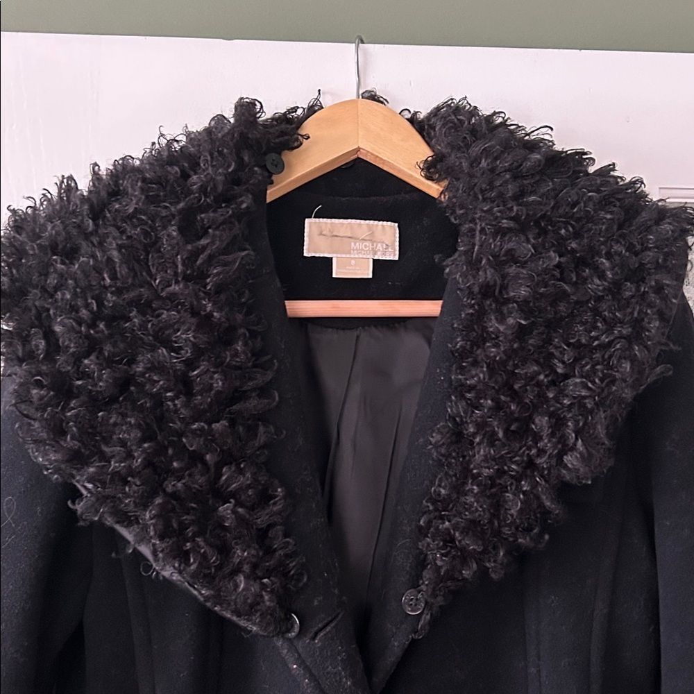 Michael Kors, beautiful black wool coat with woolly fur collar - Picture 3 of 5